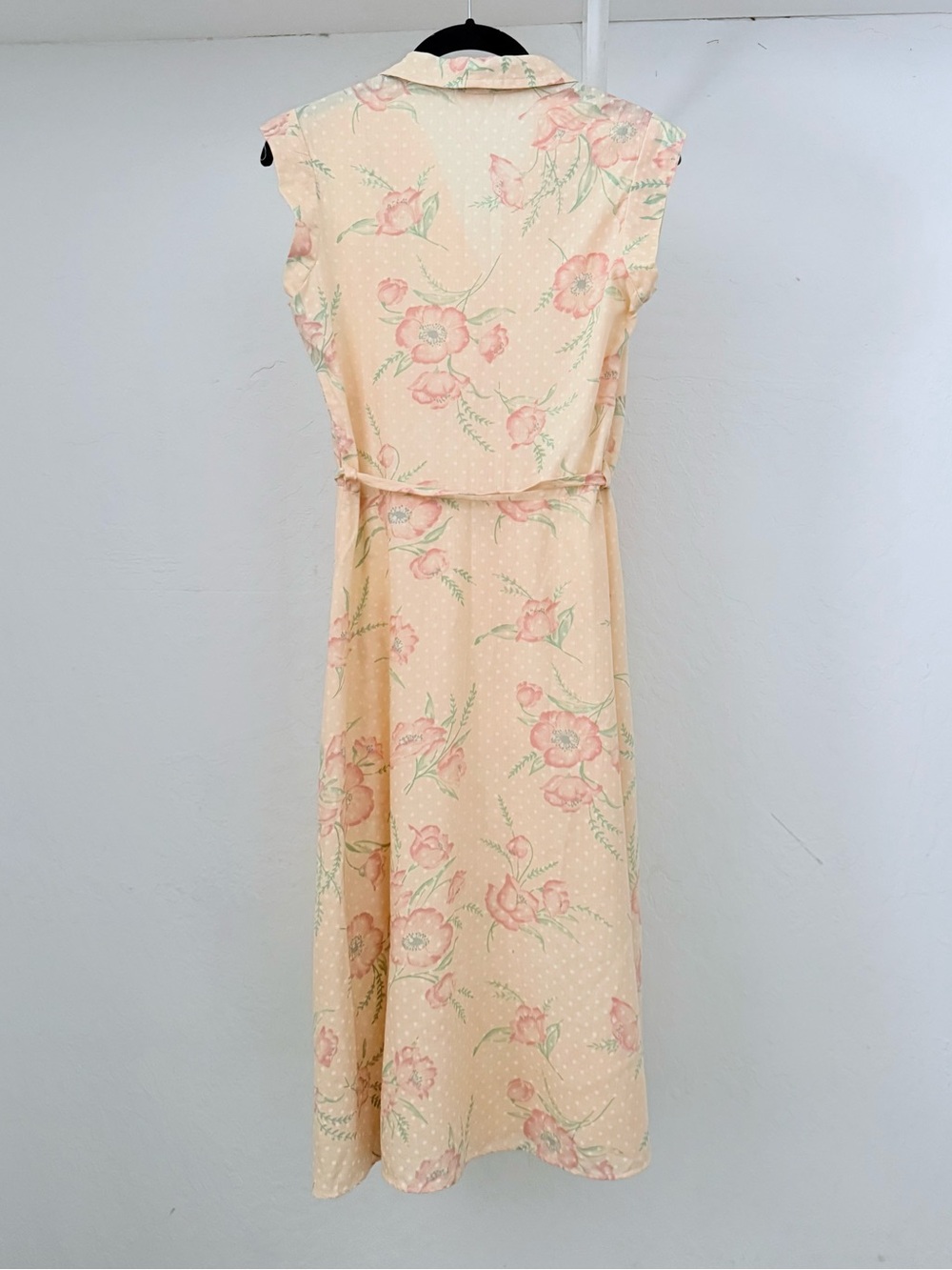 1970s Vintage Pale Peach Poppy Print Dress - Picture 5 of 6